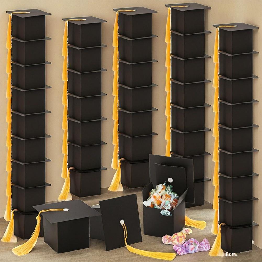 25pcs Gift Box Creative Graduation Hat Treat Boxes with Yellow Tassel DIY Graduation Gift Wrap Box Graduation Decoration Party Commemorative Gift Box
