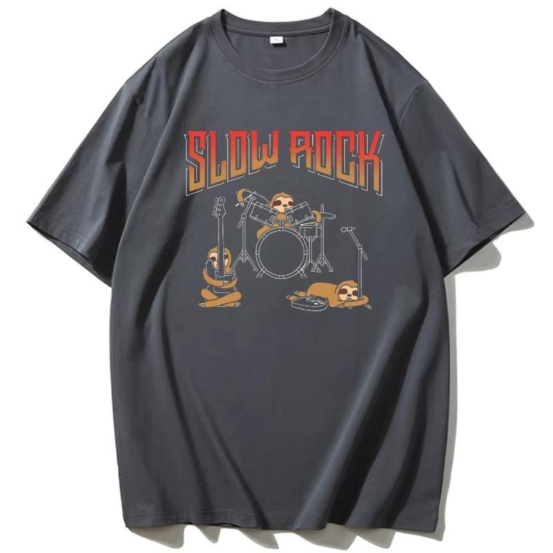 2025 Summer Slow Rock Cute Sloth Print T-shirt Loose and Casual Short-sleeved Cotton Couple Tops for Men and Women
