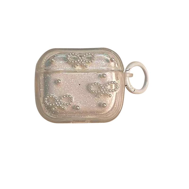 Applicable Apple Bluetooth Headset Cover Airpods4 Protective Case Airpodspro3 Pendant Glitter Pearl Bow Tie