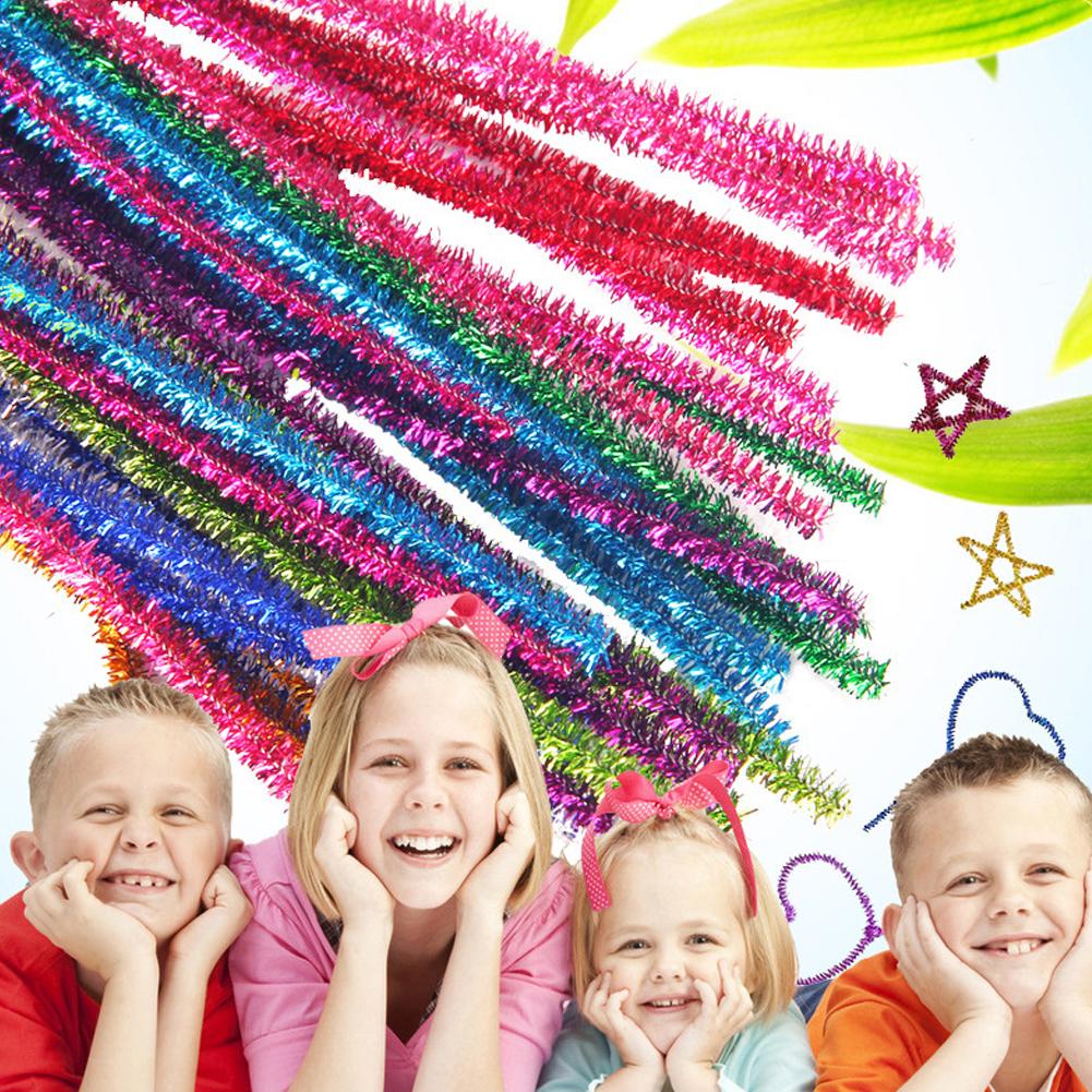 Glitter Christmas Pipe Cleaners 100Pcs Pipe Cleaners Craft Set Chenille Stem for Home School DIY Art Crafts Christmas Decoration