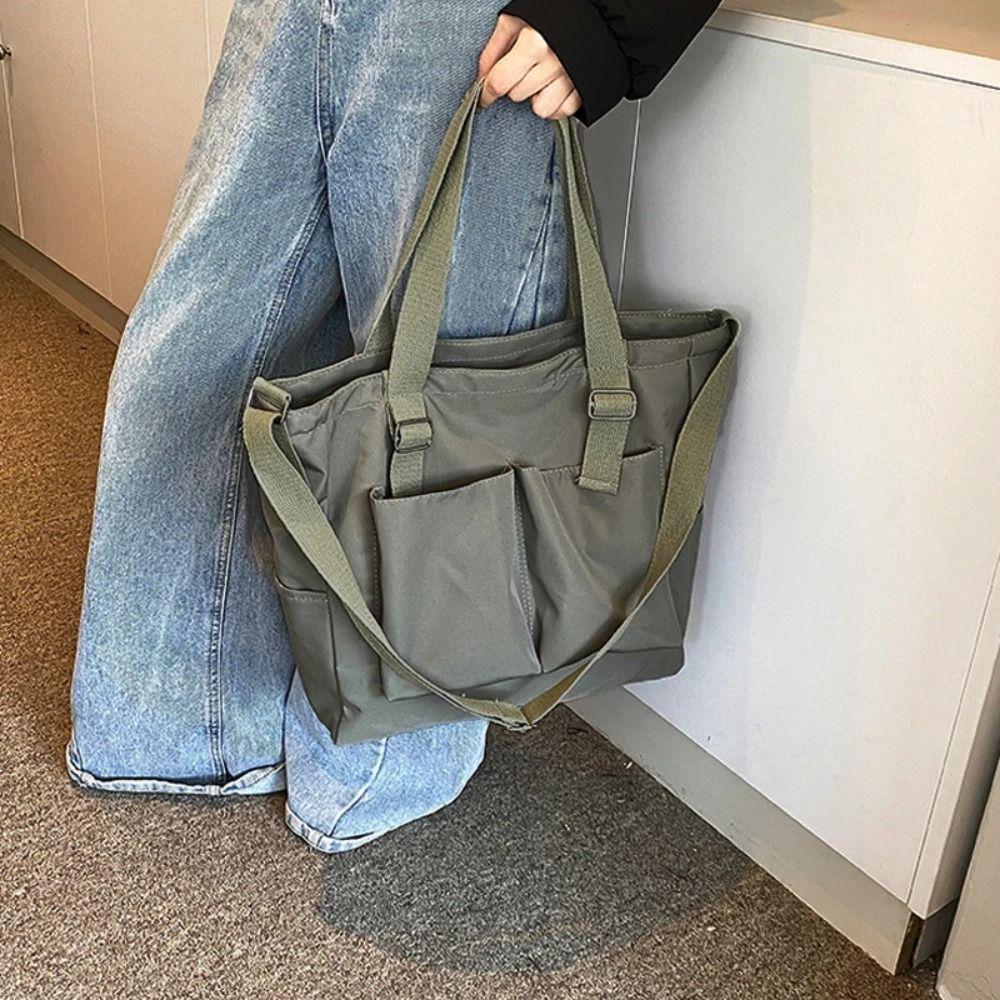 Large-Capacity One-Shoulder School Bag Korean Tote Bag Japanese Canvas Basket  Female