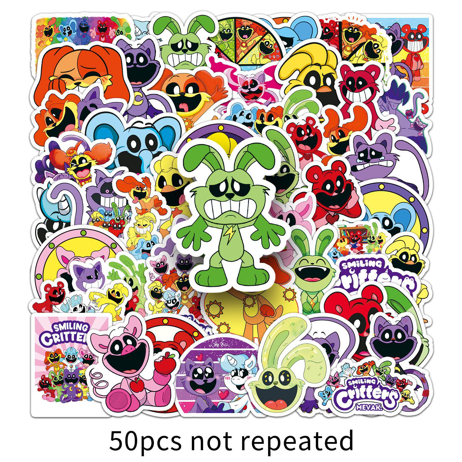 Smiling Critters Waterproof Sticker Set - 50 Sheets of Animal and Poppy Game Horror Decorations