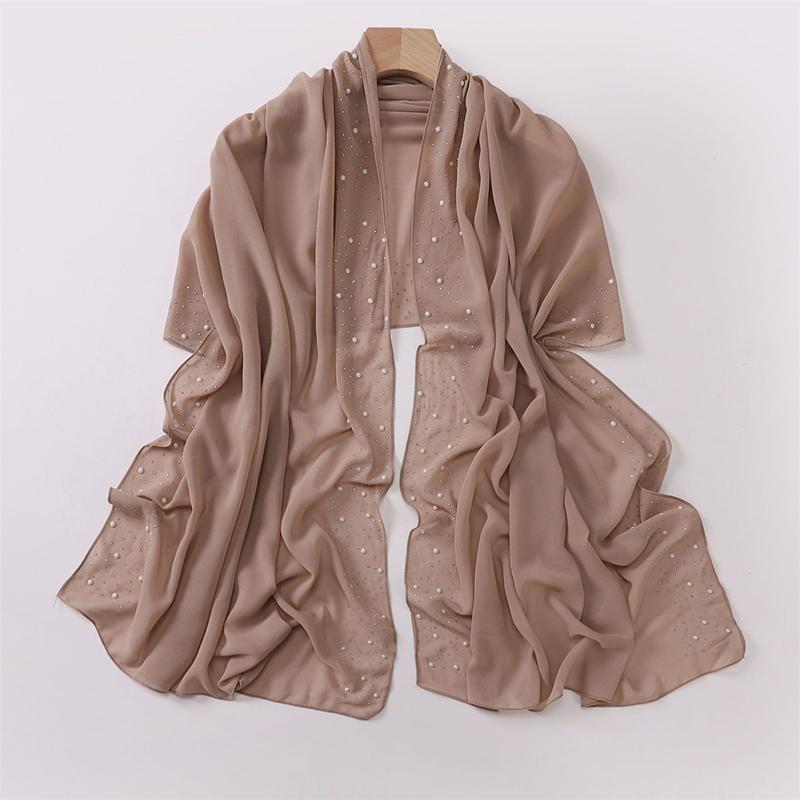 Ramadan Plain Bubble Pearl Chiffon Scarf Big Size Cotton Rayon Muslim Hijab Women Headscarf Wrap Shawls Female Islamic Turban