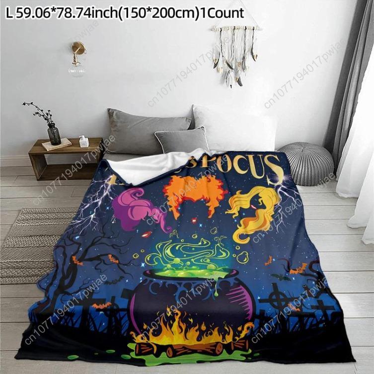 Hocus Pocus Themed Flannel Blanket 1 Count Soft Washable Throw Blanket Bedding Supplies For Home Office Travel Custom Blankets 75cmx90cm