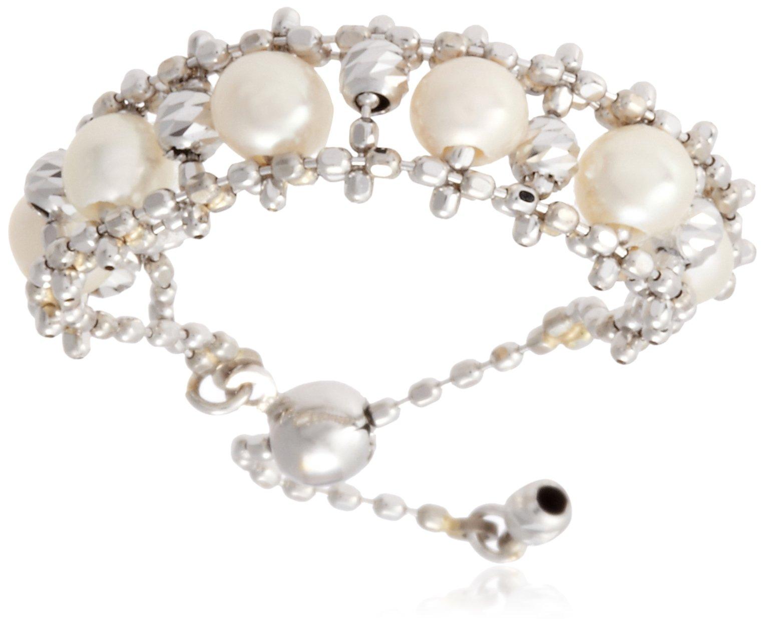 

SOPRASOLITO 10K Біле золото Прісноводна перлина Ланцюжок Кільце Безкоштовно 87865 (м яч), Розмір,