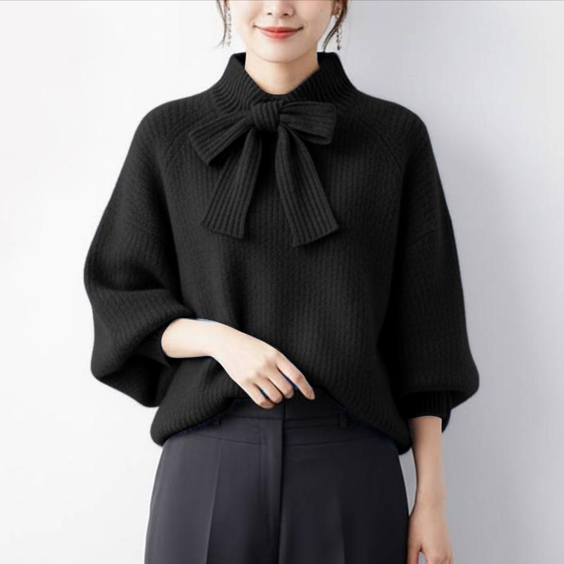 

ZANZEA Women Casual Bows Splice Crew Neck Long Sleeve Ribbed Texture Loose Blouse 2XL