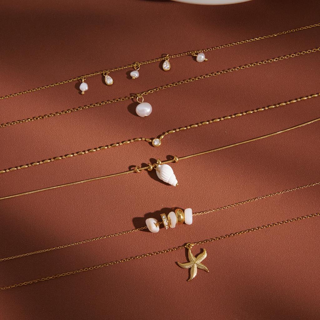 Youthway Double-layer Conch Starfish Pearl Peadant Necklace For Women New 18K Gold PVD Plated Stainless Steel Beach Jewelry