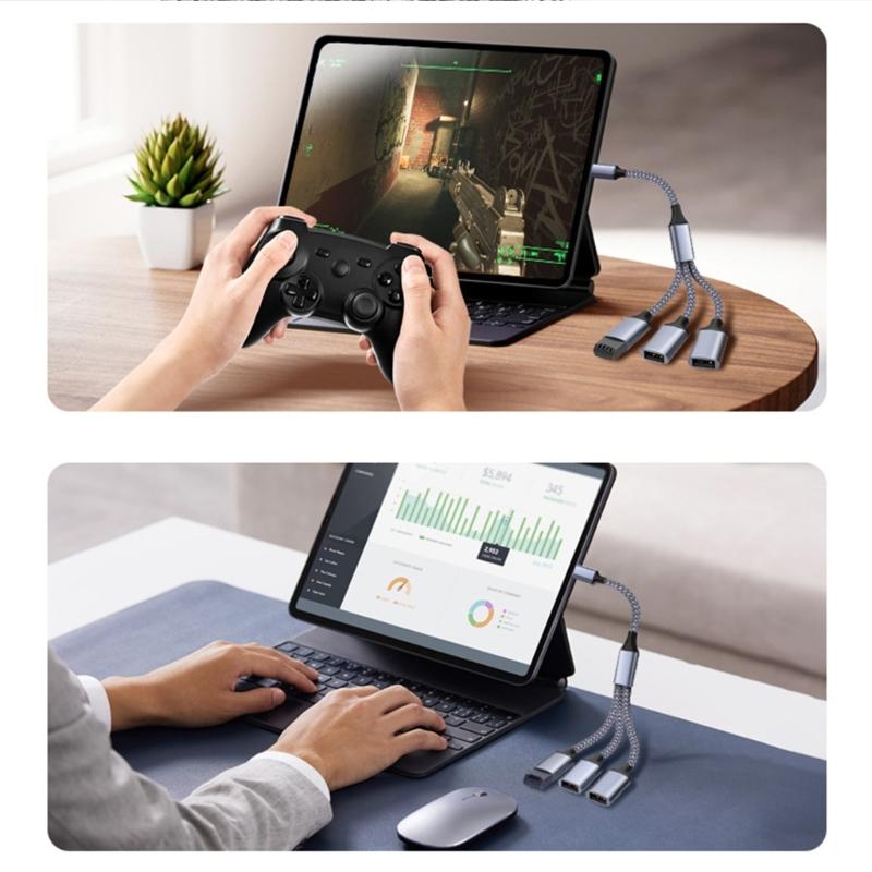 1PC 3 In 1 Type C Host Power Splitter USB Type C Adapter To USB2.0 OTG Type C Male Female Data Charger Cable
