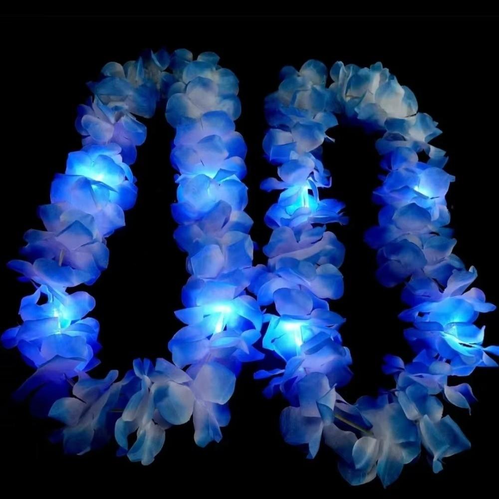 10Pcs Vibrant LED Hawaiian Leis Artificial Faux Flower Garland Necklace Luau Party