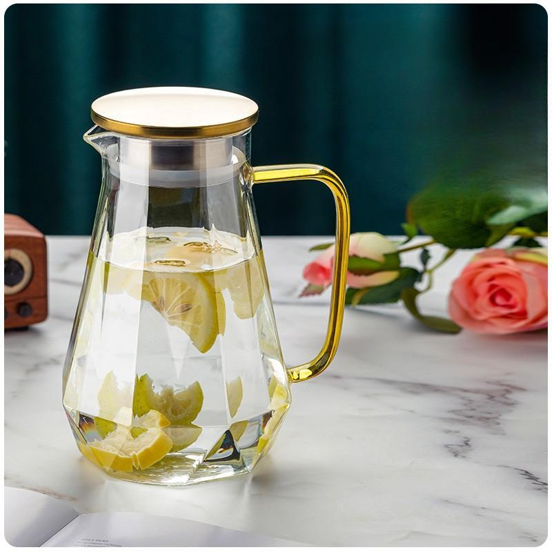 High Borosilicate Glass Diamond Cold Water Kettle Large Capacity Heat-resistant Glass Cool White Water Kettle Stainless Steel Lid Juice Kettle