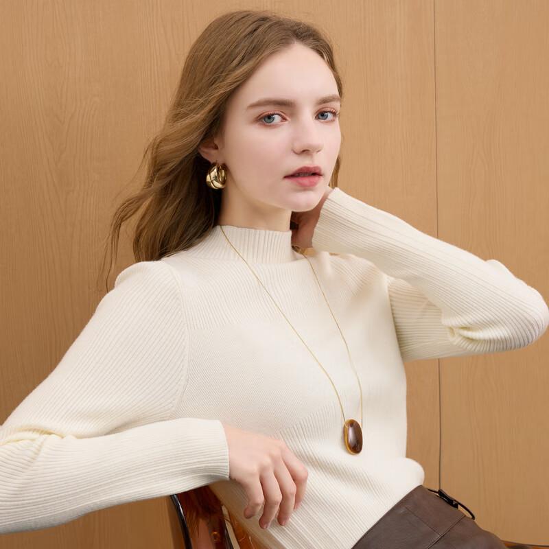 Sancai Ribbed Knit Half-High Collar Slim-Fit Sweater XL