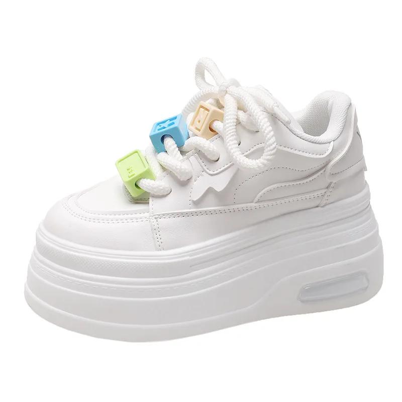 

Модные повседневные шикарные кроссовки на платформе женские со шнуровкой удобные 8,5 см скрытое увеличение толстая подошва спортивная обувь белые вулканизированные туфли 39 белый