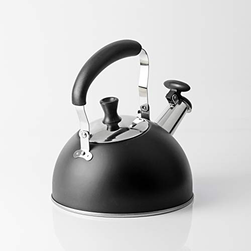 Pearl Metal Wide-Mouth Whistling Kettle, 1.6L, Limited Edition, Black Stainless Steel, BLKP, AZ-5014