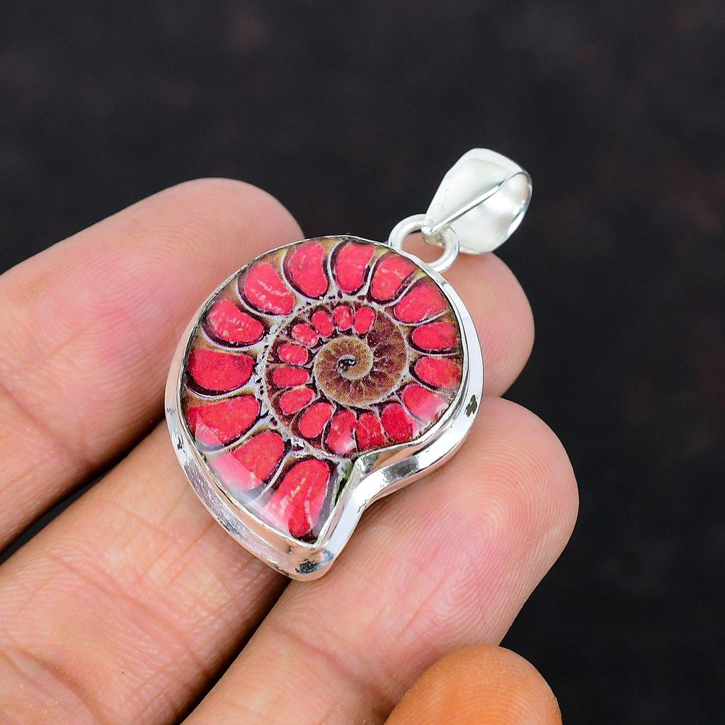 Pink Shade Ammonite Fossil Pendant 925 Sterling Silver Pendant Gemstone Jewelry Designer Pendant Handmade Silver Jewelry Engagement Gifts