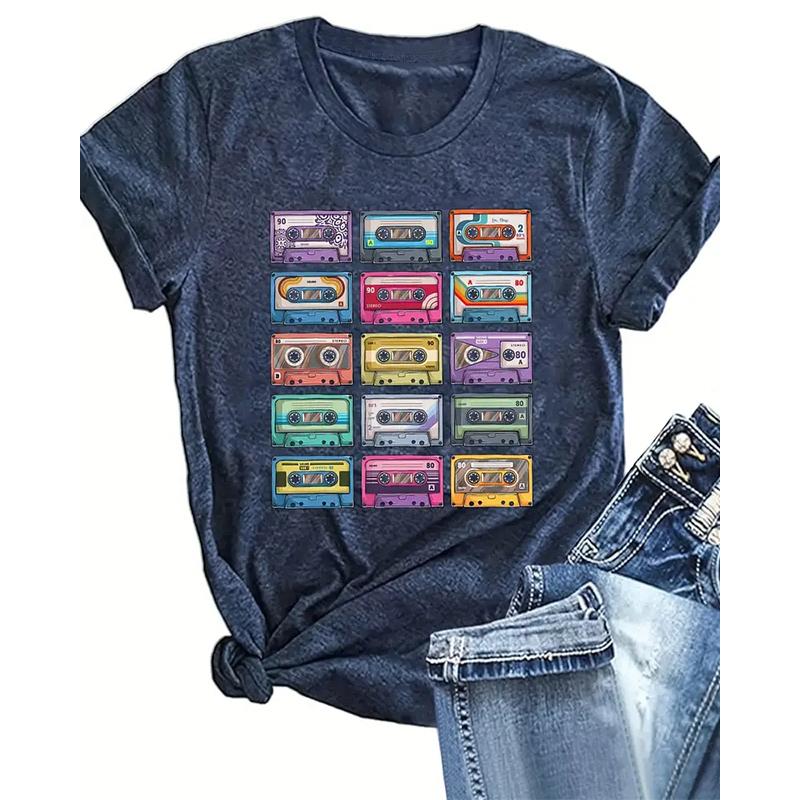 

Женская летняя футболка в стиле ретро, модная, с коротким рукавом, повседневная, с принтом растительности 8XL синий