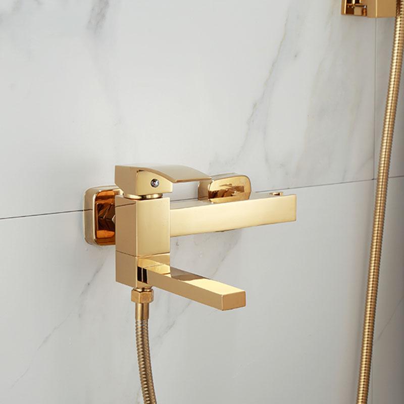 Tuqiu Set Doccia per Vasca da Bagno Montaggio a Parete Rubinetto da Bagno e Doccia Oro, Miscelatori per Doccia e Vasca da Bagno Fredda e Calda in Ottone