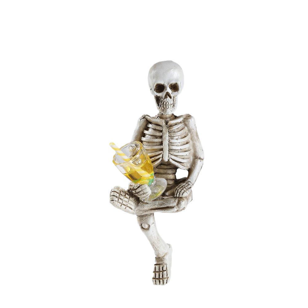 Garden Bar Halloween Skeleton Figurine 3D Skull Figurine Resin Skeleton Statue Creative Modern Art Statue Study Desk Ornament