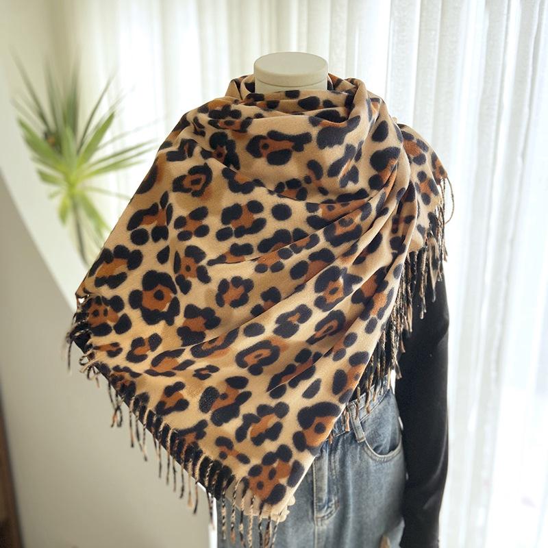 

Женский шарф с леопардовым принтом Зимний Новый Мягкий и Теплый Имитация Кашемира Принт Бахрома Шарф Двойного Назначения Шаль