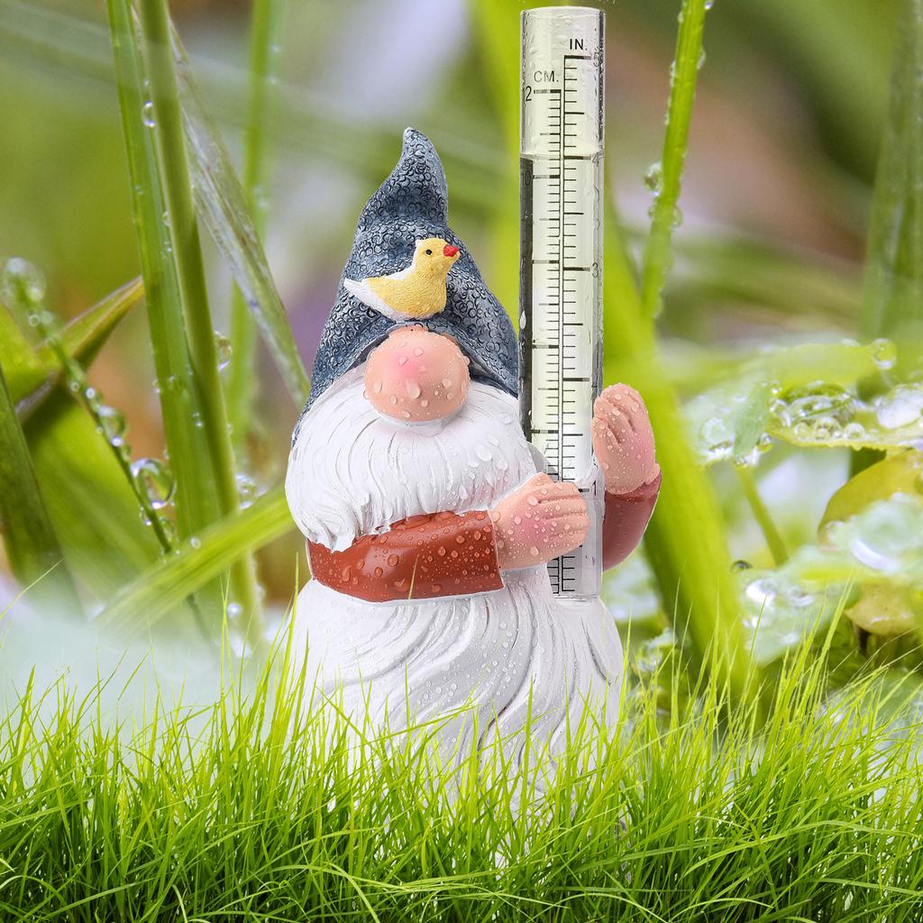 Gnome Resin Rain Gauge Garden Statue Hand Painted