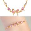 Elegantes Zirkonia Herz und Schleife Armband Verstellbare Handkette für Damen Trendige Handgelenkkette Modeschmuck Geschenk
