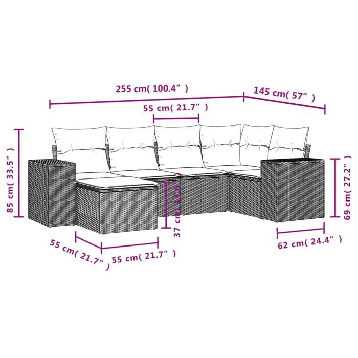 VidaXL Garden Lounge Set with Cushions 6 Pcs, Patio Sofas, Patio Furniture Set, Outdoor Furniture, Grey 3255197