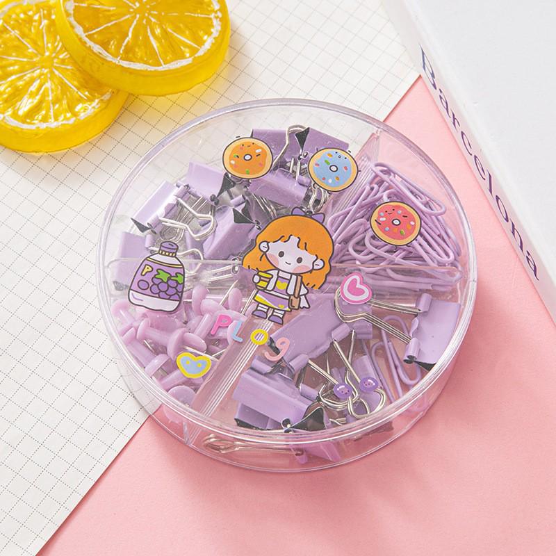 Macaron Color Office Clip Set: Paper Clips, I-shaped Nails, Long Tail Clips, Dovetail Clips In Four-Grid Box