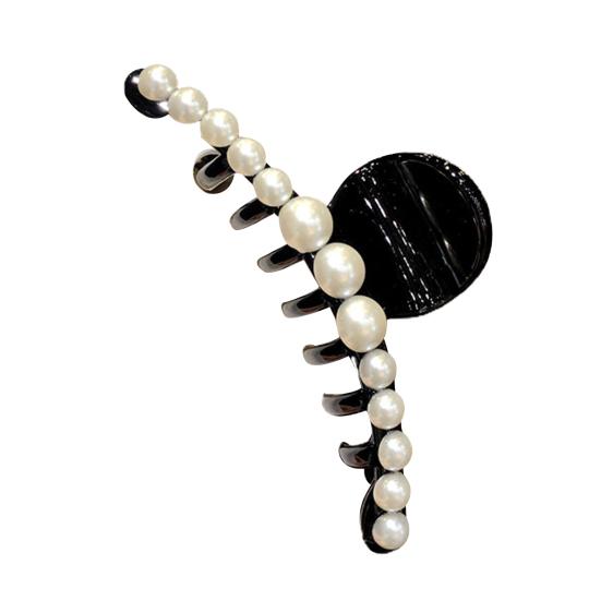 Faux Pearls Decor Banana Hair Claw Clip Styling Barrette Accessory for Women