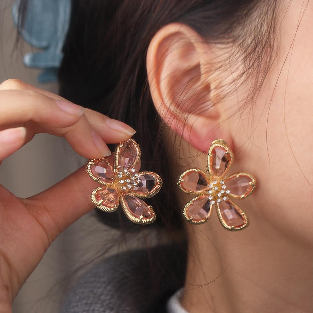 Luxury Crystal Flower Stud Earrings Gorgeous Rhinestone Earrings  Jewelry Gift