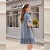 Women's Embroidered Ruffle Denim Midi Dress