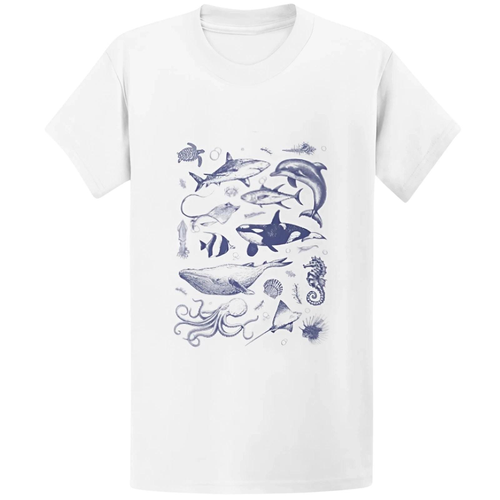Vintage 90s Ocean Animals Tattoo Flash Retro Graphic T-Shirt S