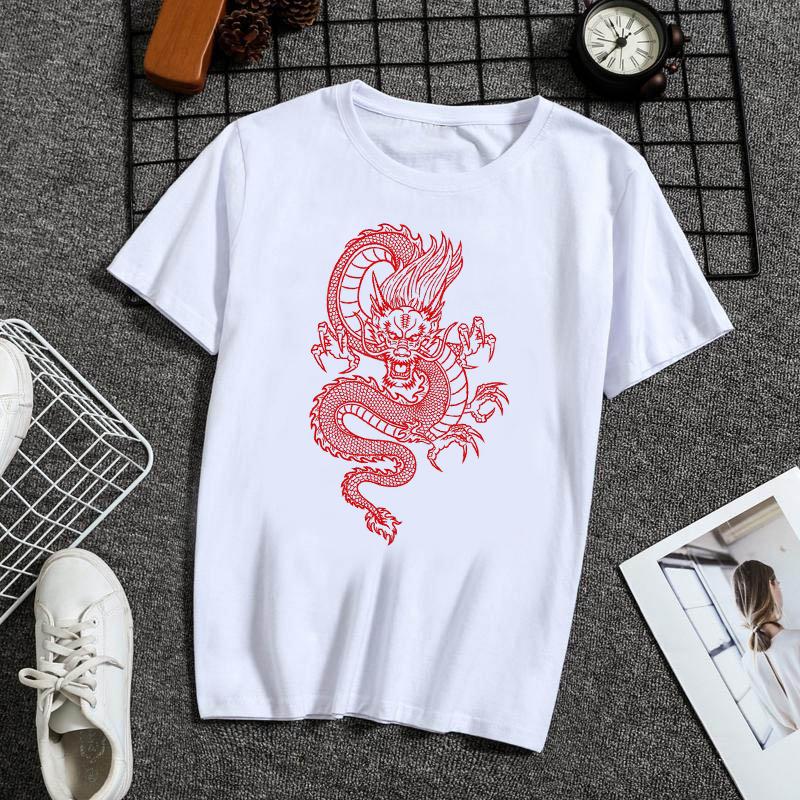 Fashion Dragon Printing Women Aesthetic T-Shirt Tops Summer Graphic Casual T-Shirt Women New Style White Women's Clothes