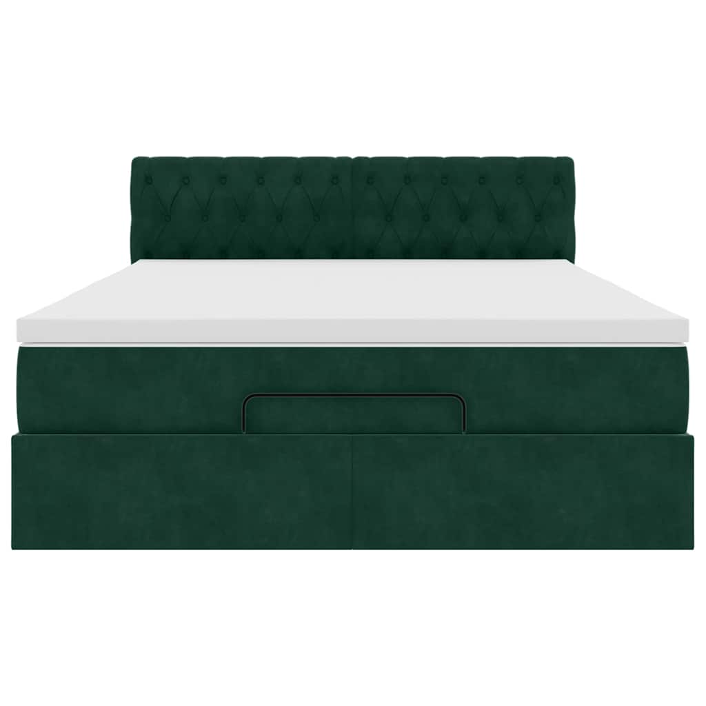 Ottoman Bed with Mattress Dark Green 140x190 Cm Velvet