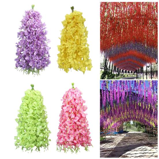 10Pcs Artificial Wisteria Vine Indoor Outdoor Wall Hanging Fake Flower Garland Home Wedding Party Festival Simulated Floral Decoration
