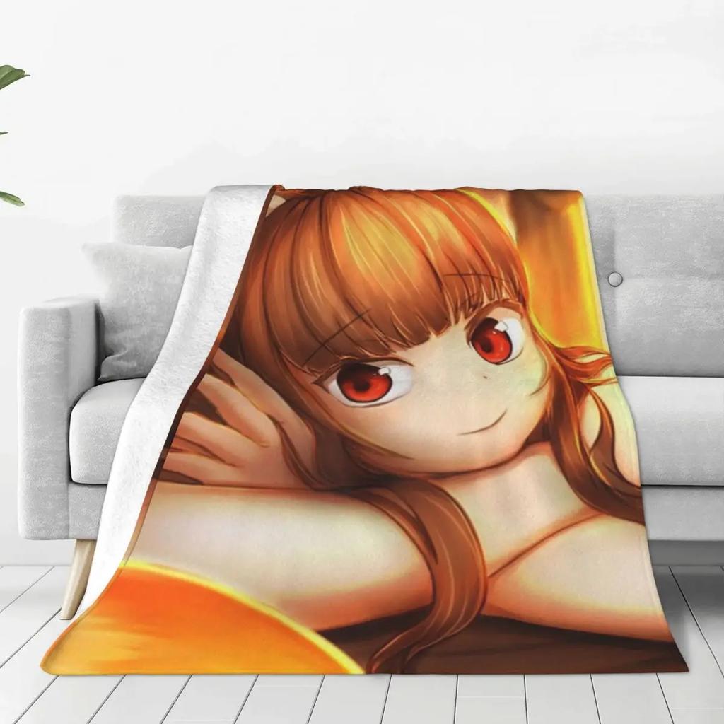 Japanese Anime Spice and Wolf Super Soft Velvet Plush Throw Blanket Modern Cute Holo Bedspread Blanket Home Blankets And Throws