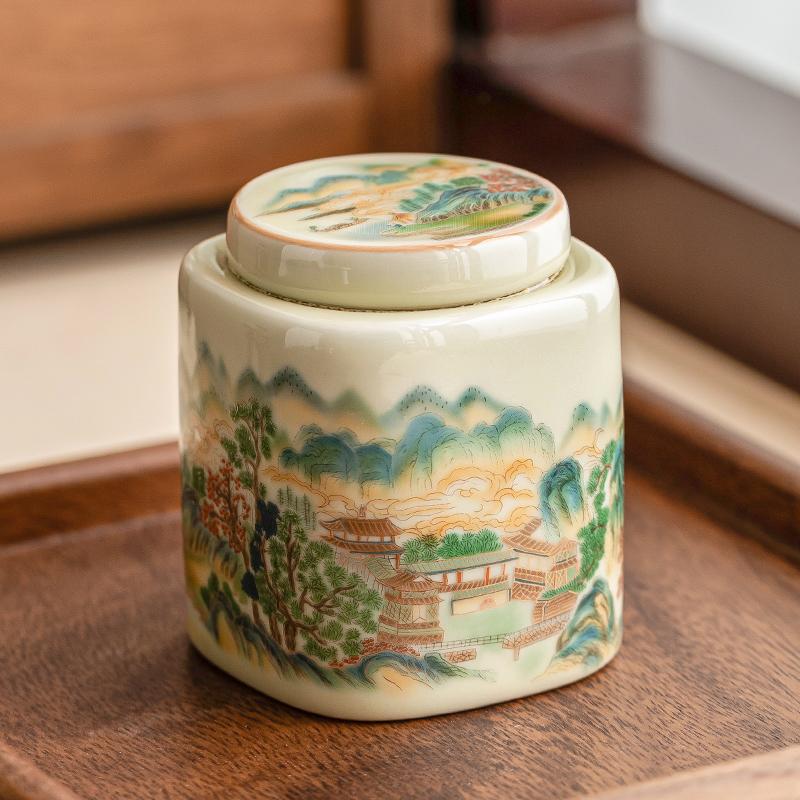 Simple Ceramic Mountain Water Tea Caddy with Lid Sealed Candy Jar Household Multi-functional Coffee Bean Nut Powder Storage Box