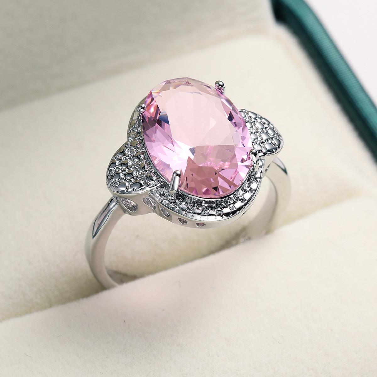 TEMU SHEIN New European and American Popular Jewelry Pink Diamond Jewelry Creative Super Oval Zircon no. 5 розовый