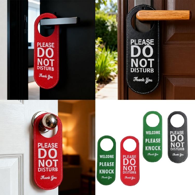 Reuseable PU Leather Double Sided Office Door Sign For Meeting Room Privacy Do Not Disturb Knock Please Hanging Sign
