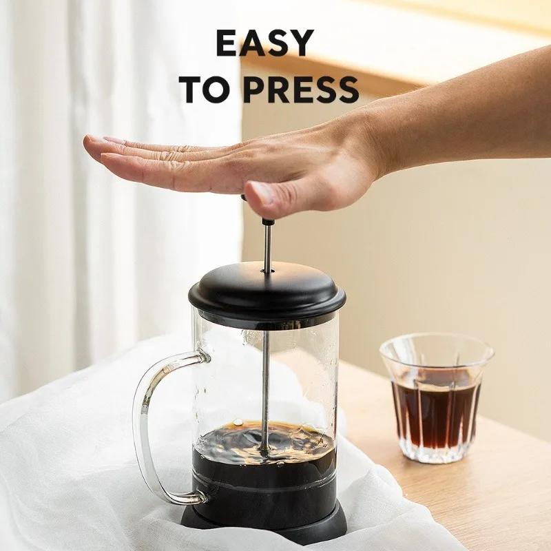 600ML Mini Skleněný French Press Hrnek Žáruvzdorný Ručně Přelévaný Francouzský Kávovar/Čajník Nerezové Filtrační Sítko Kávové Nádobí