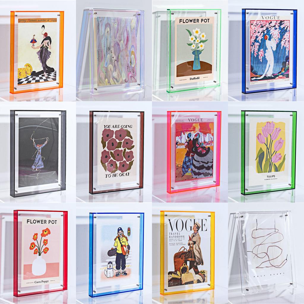 Color Acrylic Photo Frame Picture Frame and Acrylic Decorative Tray - Horizontal and Vertical Formats for Tabletop/Wall Display