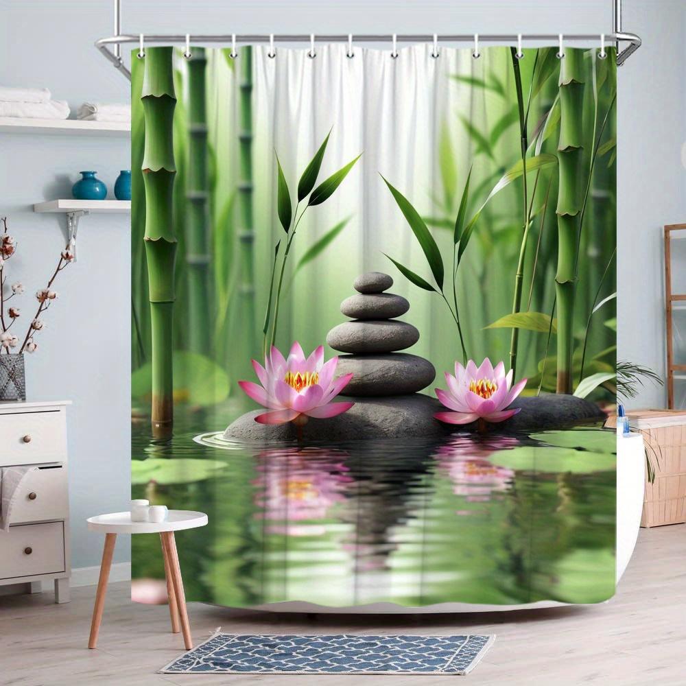 Enhance Your Bathroom with This Waterproof Shower Curtain Featuring Zen Stones and Lotus Flowers for a Calm Ambiance