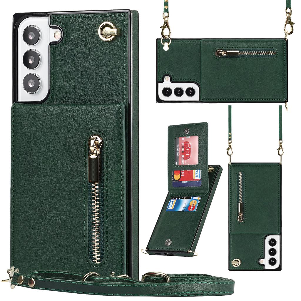 Lanyard Cards Solt Cover Zipper Wallet CrossBody Case For Samsung Galaxy S24 Ultra S22 S21 Note20 S20 S10 S23 Plus Stand Cover