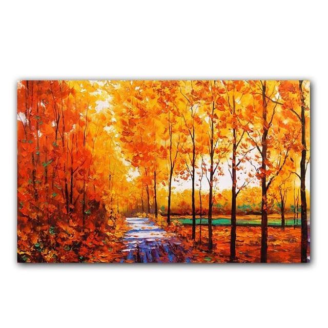 Nordic Watercolor Art Landscape Oil Painting Golden Autumn Canvas Painting for Living Room Corridor Office Home Decoration Mural No Frame