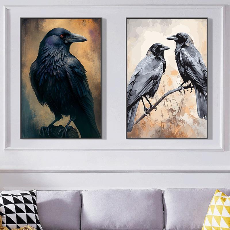 Black Crow Canvas Poster Watercolor Raven Animal Bird Wall Art Picture for Living Room Bedroom Bar Club Modern Home Decor Gift
