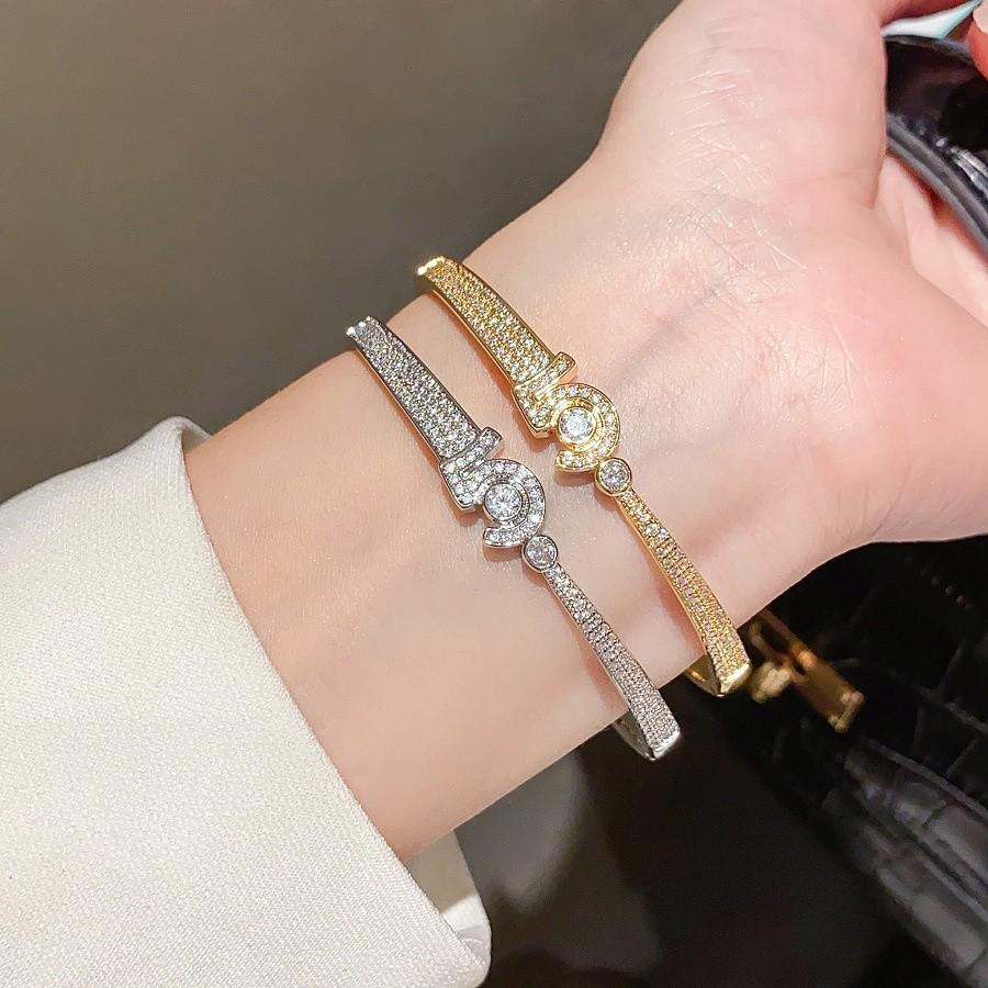 18k Gold Plated Zircon Round Open Cuff Bracelet For Elegant Women