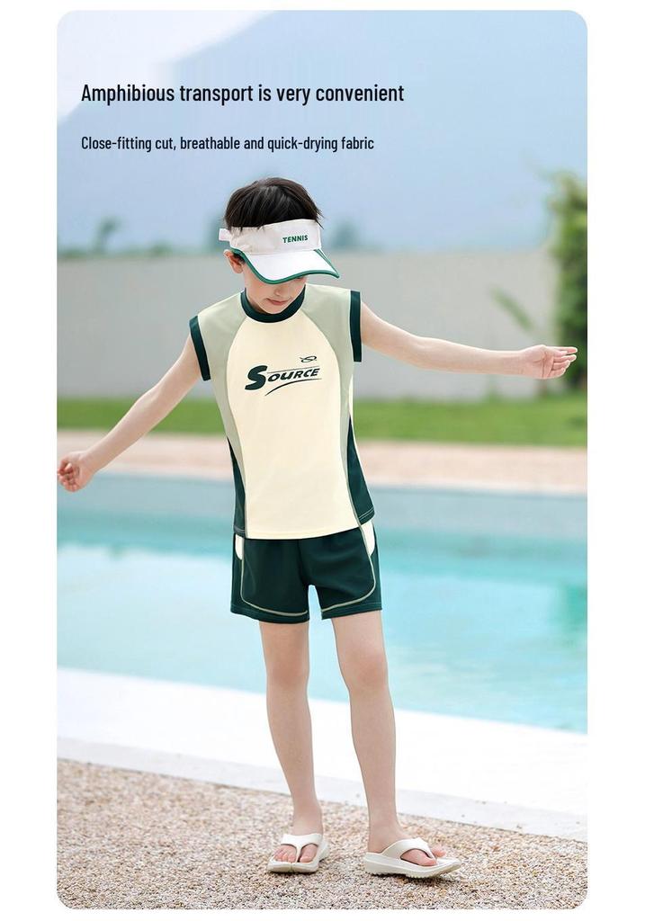 2025 New Style Boys' Two-Piece Sleeveless Swimsuit Set for Professional Training