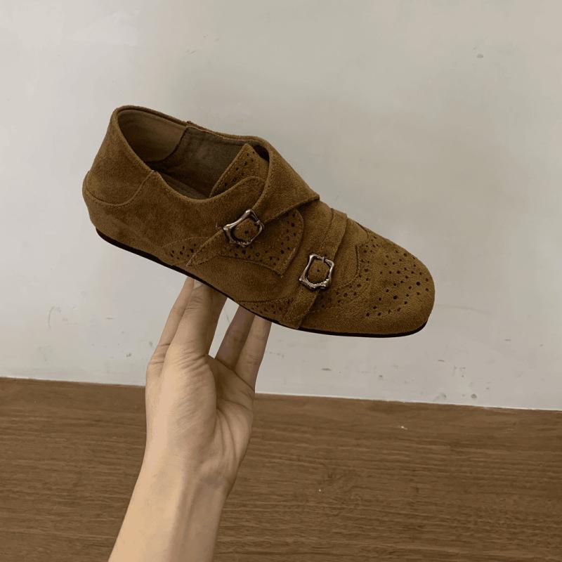 

2025 autumn new loafers mid-heel velvet Brock carved inner height-increasing soft-soled casual shoes Mao Mao shoes 40 коричневый