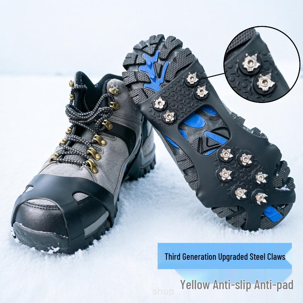 10-Tooth Steel Anti-Slip Crampons: Silicone Spikes for Outdoor, Snow, and Ice Climbing Shoe Covers