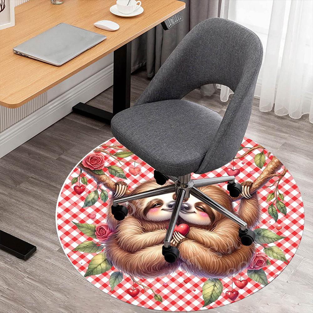 1PC Sloths Love Office Round Area Rug, Under Office Chairs Bedroom Living Room Home Decor,Carpet for Office, -1110267