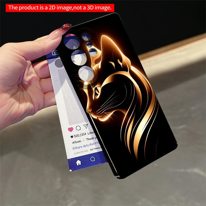 2DFlat Samsung Phone Case Golden Neon Cat Silhouette Phone Case Applicable To Galaxy S22 S23 S24 S25ULTRA S26 A12 A13 A14 A15 A16