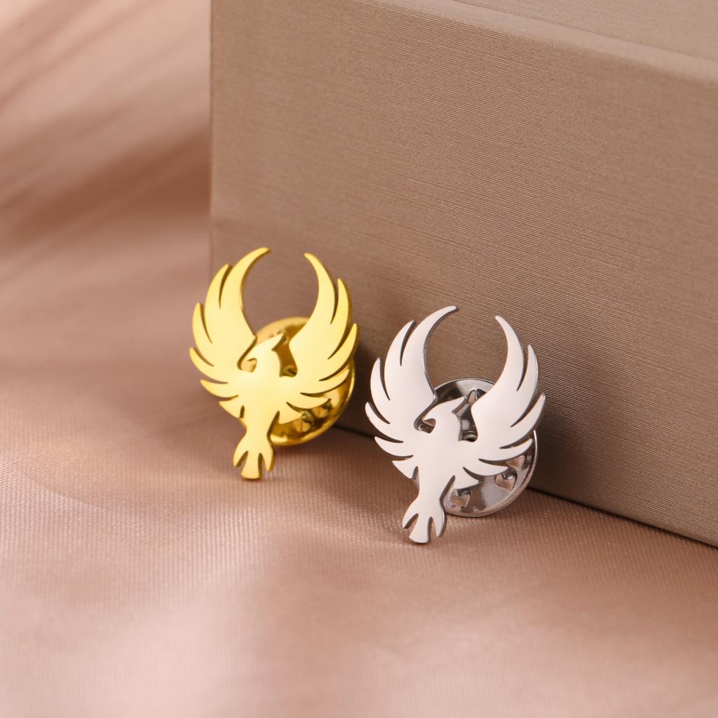 Phoenix Brooch Pin Stainless Steel Animal Gold Color Suit Collar Badges for Men Women Totem Jewelry Wholesale 2026 New